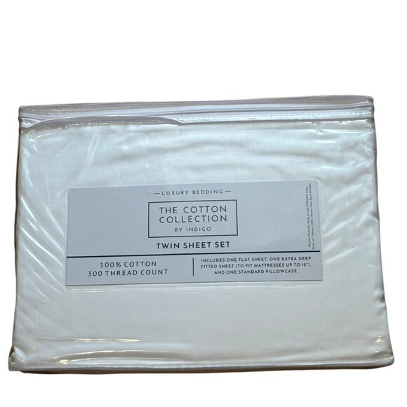 Luxury 300 Thread Count Twin Sheet Set - 100% Cotton - The Cotton Collection By - Picture 2 of 2